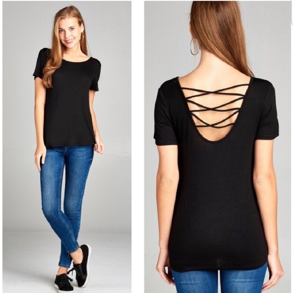 Black Criss Cross Back Tunic Top